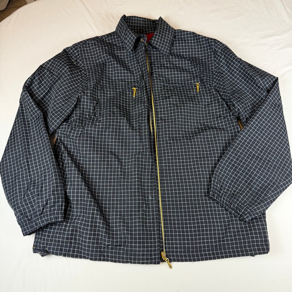 Catalina Navy Blue Grid Windbreaker Jacket Red Lining Small CA61106